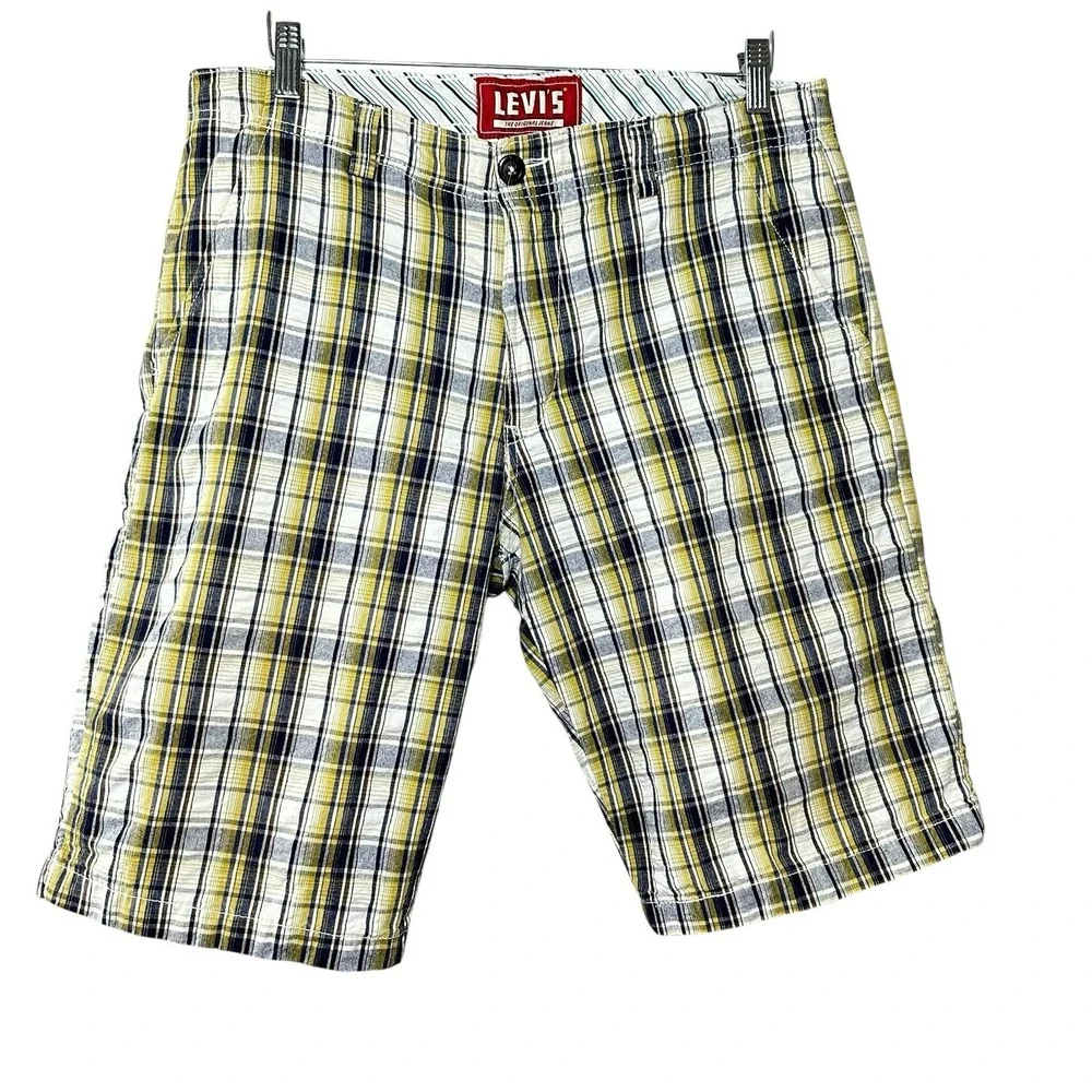 Levi's 706L‎ Yellow Blue Madras Plaid Shorts Men's 32 Preppy Cotton Summer